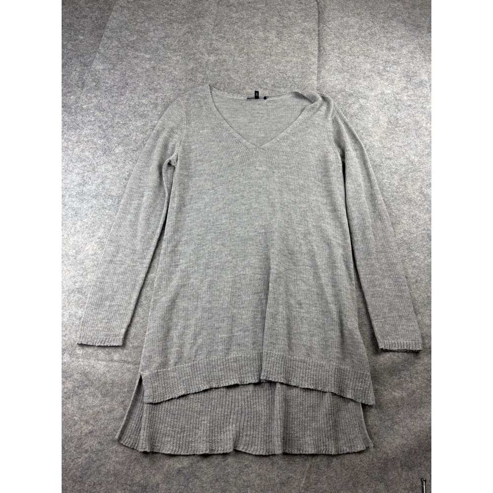 Eileen Fisher Women M Long Sleeve Tunic Gray V-Neck Sweater Minimalist Lagenlook